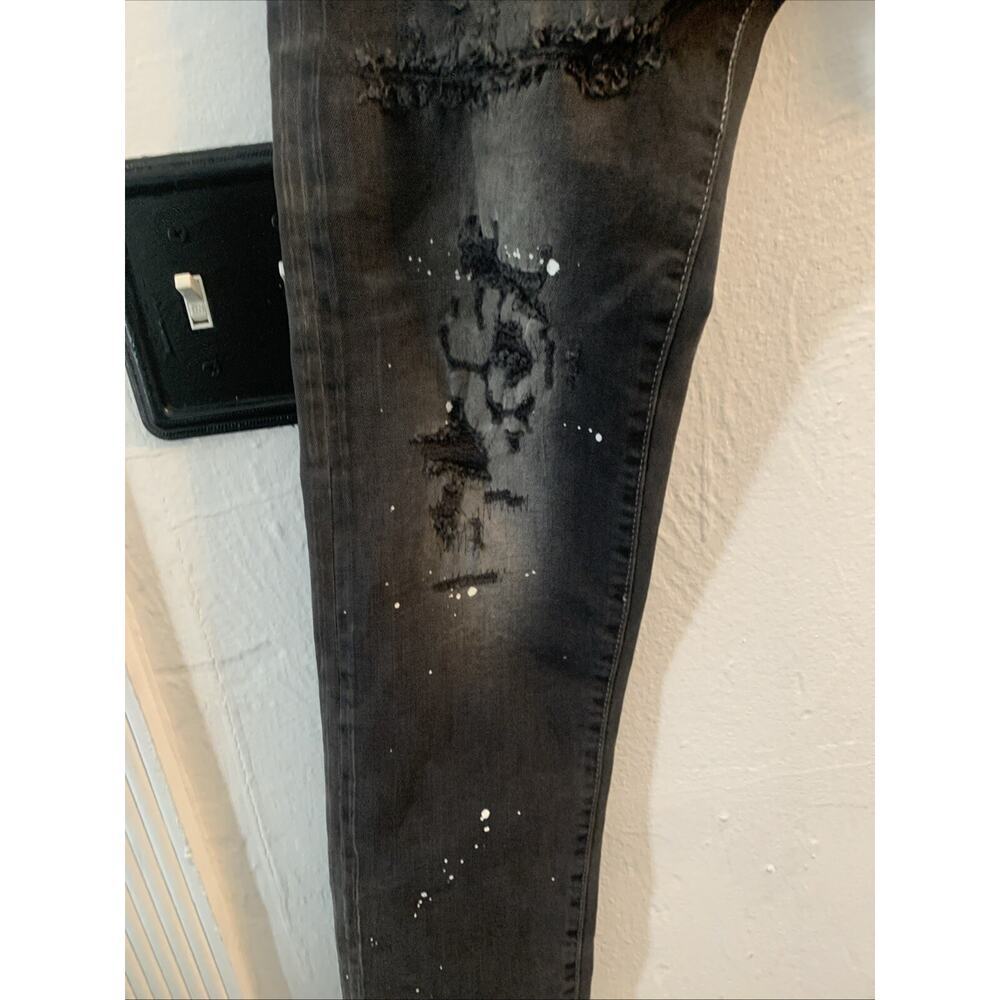 Men's Straight Black Distressed Jeans - Picture 2 of 9